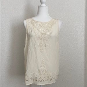 Silk Cynthia Rowley Ivory Tank Lace Cut Design S